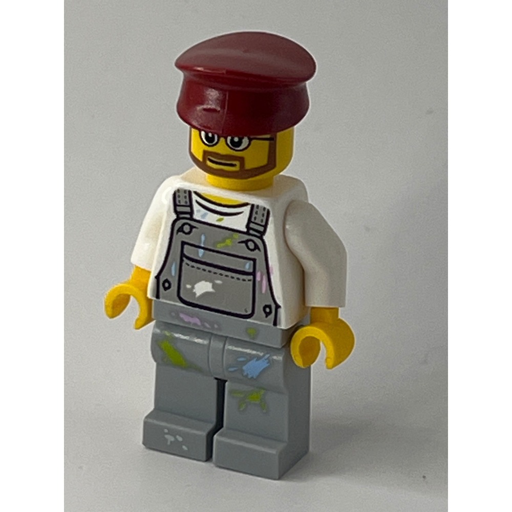 LEGO Minifigure Artist Painter with Beard Glasses Overalls and Red Cap Bdp025